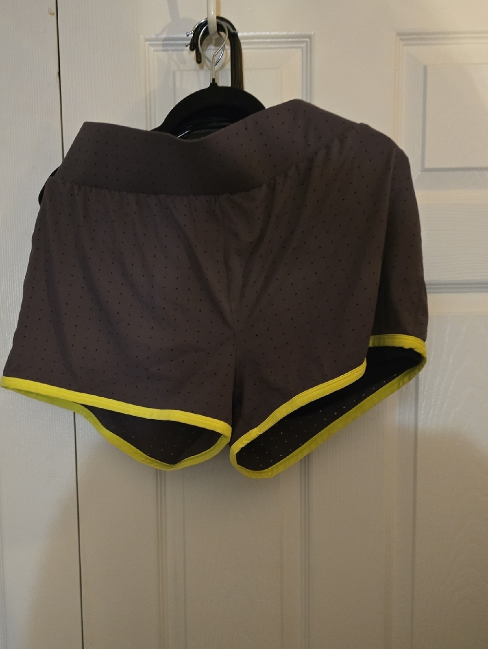 Fabletics Women’s Athletic Shorts in Charcoal with Yellow Trim